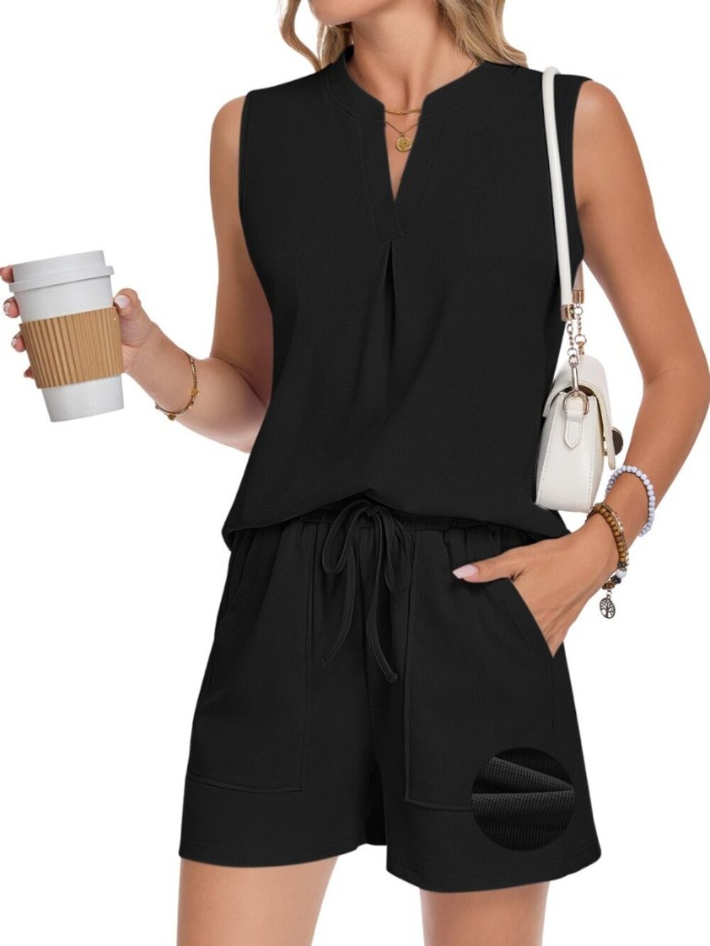 Women's Sleeveless Two Piece Shorts Matching Sets
